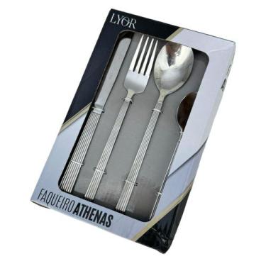 Imagem de Faqueiro 16 Peças Listrado Talheres de Aço Inox Athenas Lyor, Inox, 16