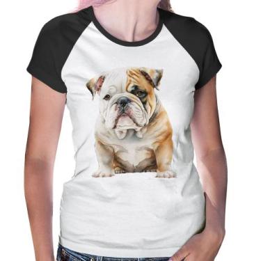 Imagem de Baby Look Raglan Bulldog-Inglês - Foca na Moda, Branco, Preto, GG