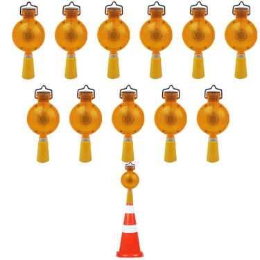 Imagem de Sinalizador Viario Solar Cone Kit 11 Uni Sinalizaçao Estrada Rua Avenida Rodovia Obra Pista Evita Acidente