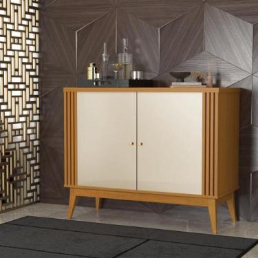 Imagem de Aparador Buffet 2 Portas Ripado Argo EDN Móveis, Cedro/Off White