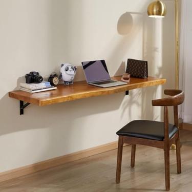 Imagem de Mesa dobrável de madeira maciça montada na parede pode ser usada como mesa de computador, mesa de escritório em casa, balcão de cozinha, mesa de jantar de cozinha, lavanderia para escritório em casa,