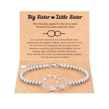 Imagem de Tarsus Presentes para irmãs, Sisters' Eternal Love Connected at Heart, pulseira interligada com 2 círculos, presente de irmã mais velha, presente de aniversário para irmã, average, Zircônia cúbica