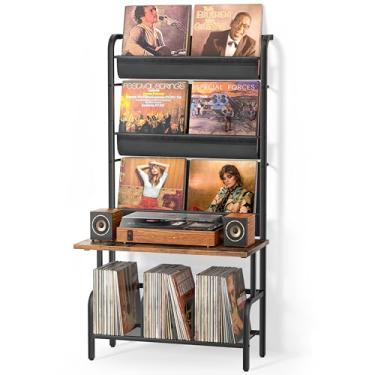 Imagem de Suporte para toca-discos, prateleira de exibição de disco de vinil, suporte para toca-discos de mesa grande organizador de gabinete de reprodutor de discos, console de mídia, suporte AV de áudio