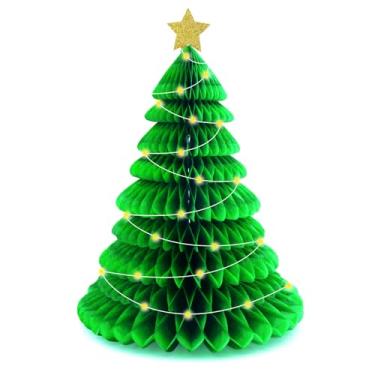 Imagem de FRIDAY NIGHT Árvores de papel de natal peça central decorações de mesa em favo de mel para decoração de festa de natal 2 peças enfeites de papel de natal presente de natal