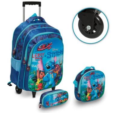 Imagem de Kit Mochila Infantil Masculina Stitch Alto Relevo Carrinho - Plike