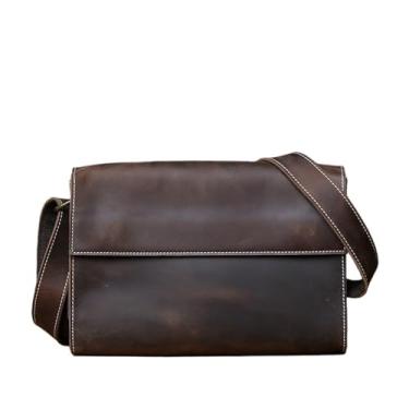 Imagem de Bolsa de ombro casual de couro masculino sólido vintage crossbody Bolsa para homens moda mensageiro Bolsa(Dark Brown)