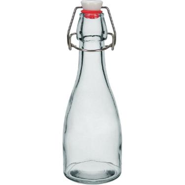 Imagem de GARRAFA ÁGUA SUCO LEITE HOME&CO COM TRAVA NA TAMPA VIDRO 250ml 21x7x7cm TRANSPARENTE