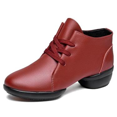 Imagem de ZHENSI Botas de jazz femininas de couro latino moderno para prática de dança com sola dividida festa salsa personagem escarpim, Vermelho, 36