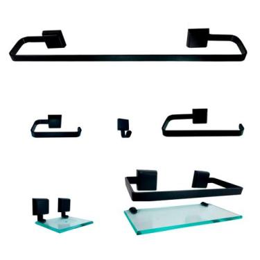 Imagem de 2 Kits Para Banheiro Luxo Preto 6 Peças Incolor - J.A