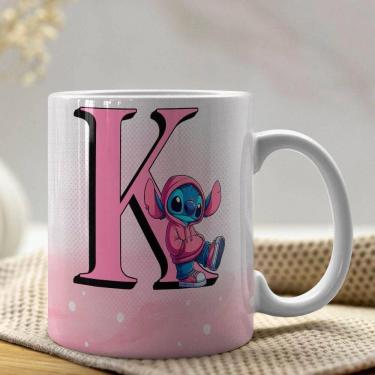 Imagem de Caneca De Porcelana Stitch Letras A-z 325ml Rosa K