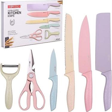 Imagem de Conjunto de Facas Coloridas com 6 Peças de Facas de Cozinha de Aço de 