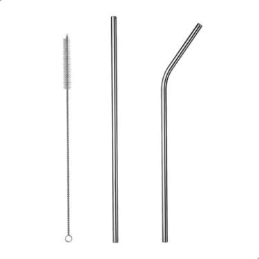 Imagem de Kit 2 Canudos De Inox Reto E Curvado Longo 22cm Reutilizável E Escova 