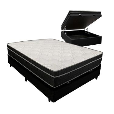 Imagem de Cama Box Baú Casal 138 Tecido Sintético Preto com Colchão Paris Molas Ensacadas Preto 67x138x188