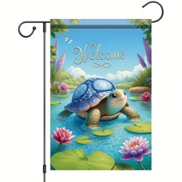 Imagem de Starlit Patio Welcome Summer Turtle Garden Flag 12x18 Dupla Face Pequeno Verão Tropical Oceano Mar Jardim Quintal Casa Bandeiras Sazonal Primavera Verão Decoração Exterior Banner