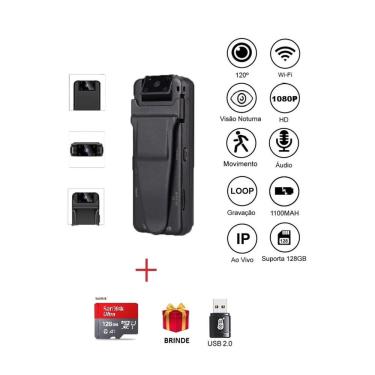Imagem de Mini Câmera Discreta Wifi Camuflada HD 1080p Ip 24 Horas Usb 1100mAh 128Gb No Brasil A8