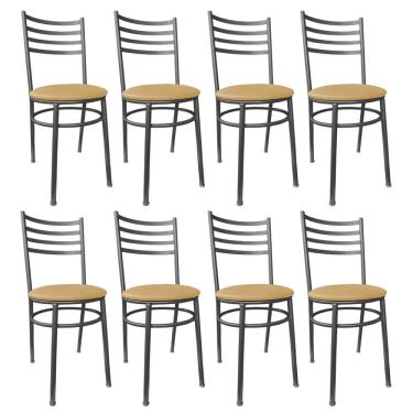 Imagem de Kit Conjunto 8 Cadeiras de Jantar Para Cozinha Mesa Bar Lanchonete Restaurante Estofada Bege