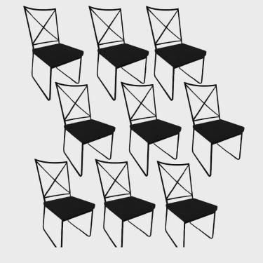 Imagem de Kit 09 Cadeiras Sala de Jantar Escritório Office Clark Industrial Ferro Preto Sintético Preto - Ahz Móveis