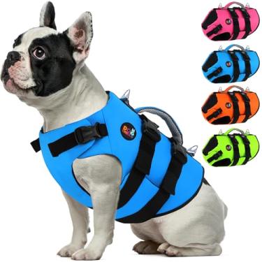 Imagem de Dogcheer Colete salva-vidas para cães, colete salva-vidas de neoprene de alta flutuabilidade para natação, passeios de barco, colete refletivo para cães pequenos, médios e grandes - azul, P