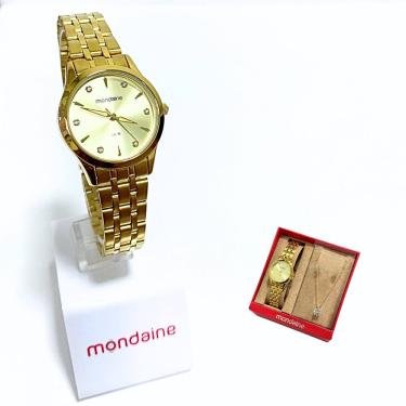 Imagem de Relógio Mondaine Feminino Analógico Dourado Kit 32610LPMKDE1K1