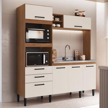 Imagem de Cozinha Compacta Marrom 6 Portas 2 Gavetas Freijó/Off White - Irm Móveis