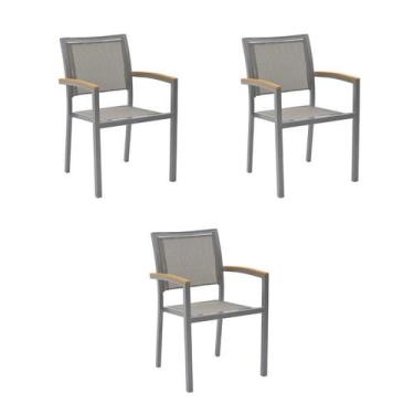 Imagem de Kit 3 Cadeiras Externas Maragogi Grafite Alumínio - Rivatti