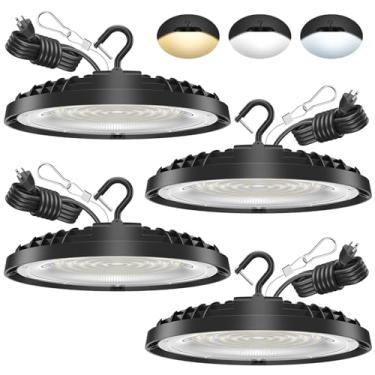 Imagem de Flakeeper Pacote Com 4 Luminárias Led Ufo De 150 W, Potência Ajustável De 150 W/110 W/75 W, 3 Temperaturas De Cor (3500 K/5000 K/6500 K), 21.000 Lm, 120 Vca, Plug & Play, Luminária Para Loja Led, Ar