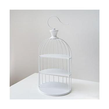 Imagem de Suporte para Bolo Criativo gaiola de pássaro em forma de sobremesa rack de exibição três camadas grande capacidade bolo rack tarde chá dim sum bandeja Suporte para Sobremesa(Branco,Médio)