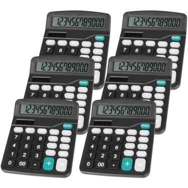 Imagem de DANRONG Linda calculadora de mesa preta com botões grandes, fonte de alimentação dupla, solar e bateria, visor LCD grande, pacote com 6 calculadoras de mesa - perfeita para professores de escritório