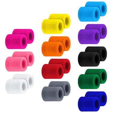 Imagem de 12 pares de faixas de suor para crianças de pulso coloridas para esportes atléticos pulseiras de basquete e futebol americano, lembrancinhas de festa para atividades ao ar livre (cores frescas)