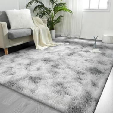 Imagem de FlyDOIT Tapetes de área grande para sala de estar, tapete felpudo cinza e branco tingido de 1,8 x 2,8 m, tapetes felpudos, ultramacios, modernos, para quarto, meninas, crianças, berçário, dormitório