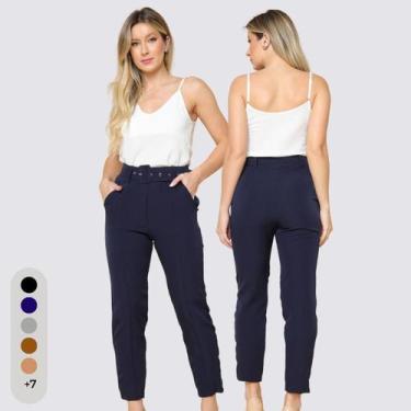 Imagem de Calça Feminina Clochard Alfaiataria Com Cinto Forrado - IV STORE, Azul