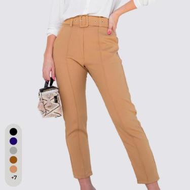 Imagem de Calça Feminina Clochard Alfaiataria Com Cinto Forrado - IV STORE, Caqu