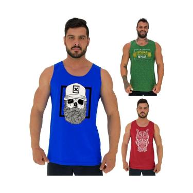 Imagem de Kit 3 Regatas Clássicas MXD Conceito Slim Casual Básico Fitness Estampada-Masculino