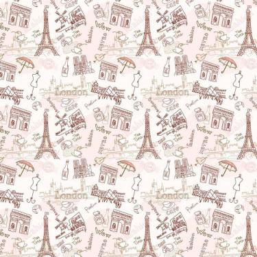 Imagem de Papel Parede Rosa Claro Paris Café Londres Fashion Adesivo