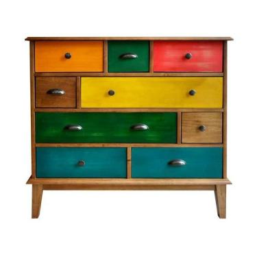 Imagem de Cômoda Colors 9 GV Mel Verniz e Colorido Envelhecido - Keva