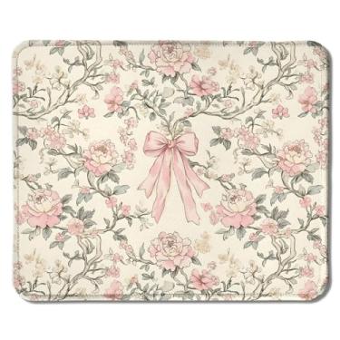 Imagem de Foritho Mouse pad floral rosa vintage, coquete feminino laço rosa flor peônia mouse pad estético para mouse sem fio, computadores, laptop, acessórios de mesa, suprimentos de escritório femininos