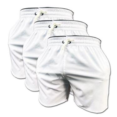 Imagem de Kit 3 Short Branco de Elastano Dry fit Bermuda de Praia Piscina e Acad