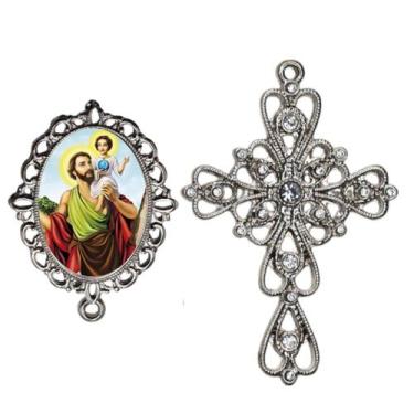 Imagem de Crucifixo Arabesco Terço de Noiva Relicario São Cristovão Peças para M