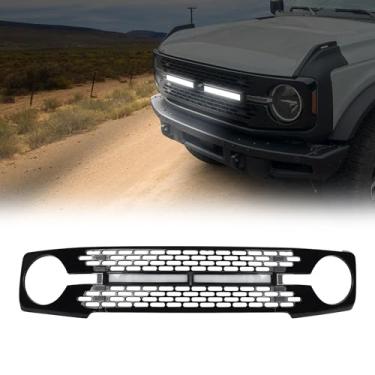 Imagem de KAKABAS Grade Frontal Com Barra De Luz Auxiliar Led Compatível Ford Bronco 2021-2024, Malha Preta Brilhante Drl Para Bronco, Acessórios Portas 2/4