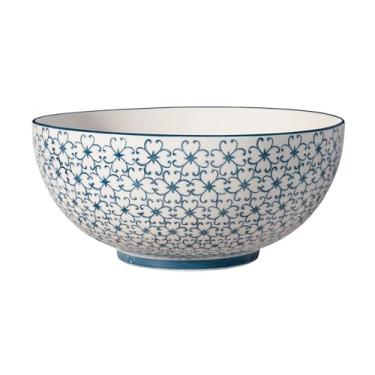 Imagem de Nordring Tigela de salat Kristina com padrão, diâmetro 23,5 cm A 10 cm, azul, grés, decoração de carimbo feito à mão