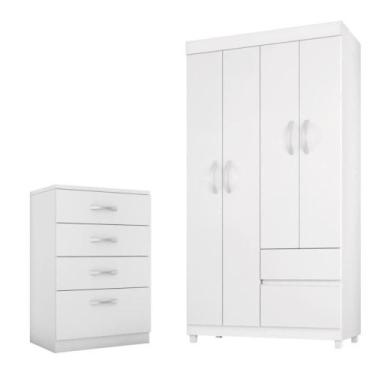 Imagem de Conjunto Quarto Guarda Roupa e Comoda Vicenza Branco Rosa - CASA H