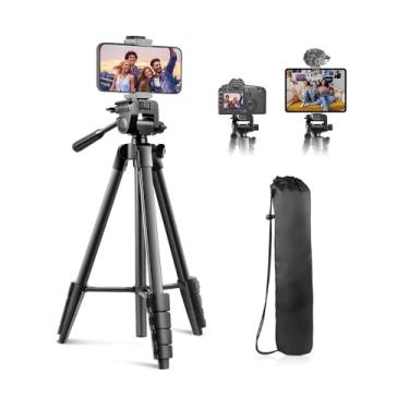 Imagem de Tripé Foto Vídeo de 64" p/Câmera Celular Preto, Controle Remoto sem Fio, Suporte Clip para Smartphone, Ideal para Selfies, Gravação de Vídeo, Fotos, Transmissão ao Vivo e Vlogs