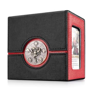 Imagem de Kabinka Commander Deck Box for MTG with Dice Tray, Holds 100 Double-Sleeved Cards,Card Deck Box with Metal Emblem for TCG/PTCG, Cards Storage Case with 35PT Magnetic Card Holder (Black& Red, Lotus)