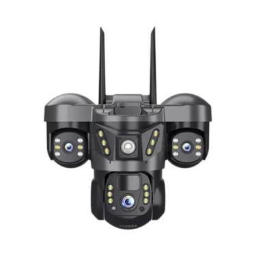 Imagem de Câmera IP Solar Externa 15MP 3 Lentes 4G Cartão SIM Visão Noturna PIR 