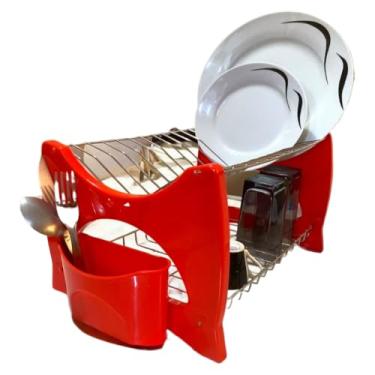 Imagem de Escorredor de pratos louça duplo 2 andares 13 pratos com porta talher modelo luxo premium