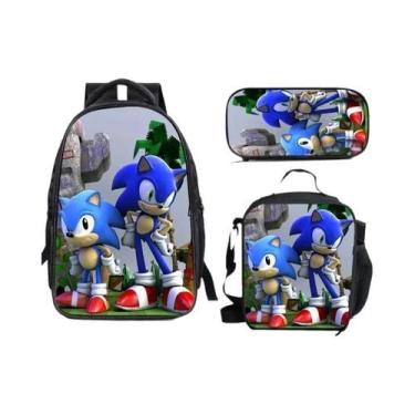 Imagem de Conjunto De Bolsa Escolar De Desenho Animado 3 Peças, Lancheira Sônica