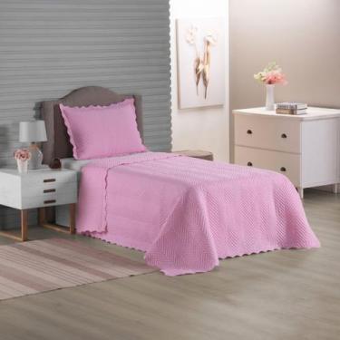 Imagem de Colcha Solteiro Dupla Face Cor Rosa Cobre Leito Matelado - EMPÓRIO DO 