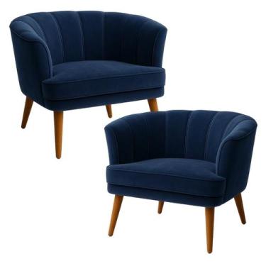 Imagem de Conjunto 2 Poltronas Moderna para Sala de Estar Estofada Tecido Veludo
