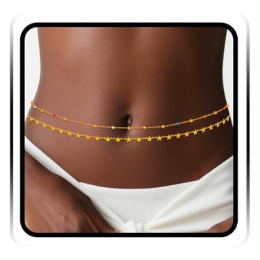 Imagem de Wriidy Corrente de cintura prata estrela corrente de barriga contas de ouro lantejoulas de cristal joia corporal para calças e trajes de banho, 30-38 inches, Metal não precioso, Sem Pedra Preciosa