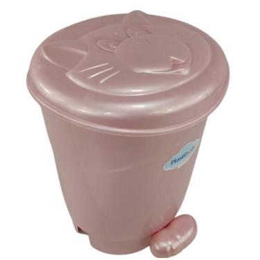 Imagem de Lixeira gatinho infantil para bebê com pedal plastibrasil 8l, Rosa Pér